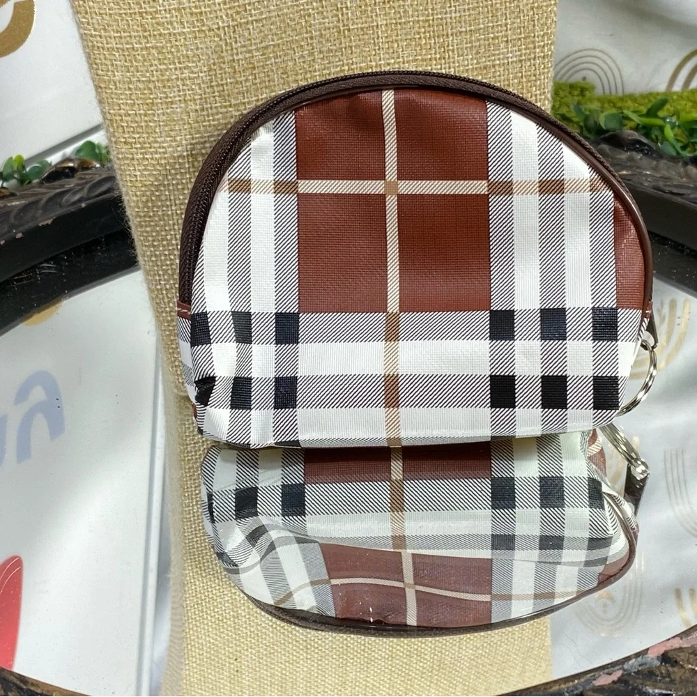 Plaid Cosmetic Bag - Brown and Black